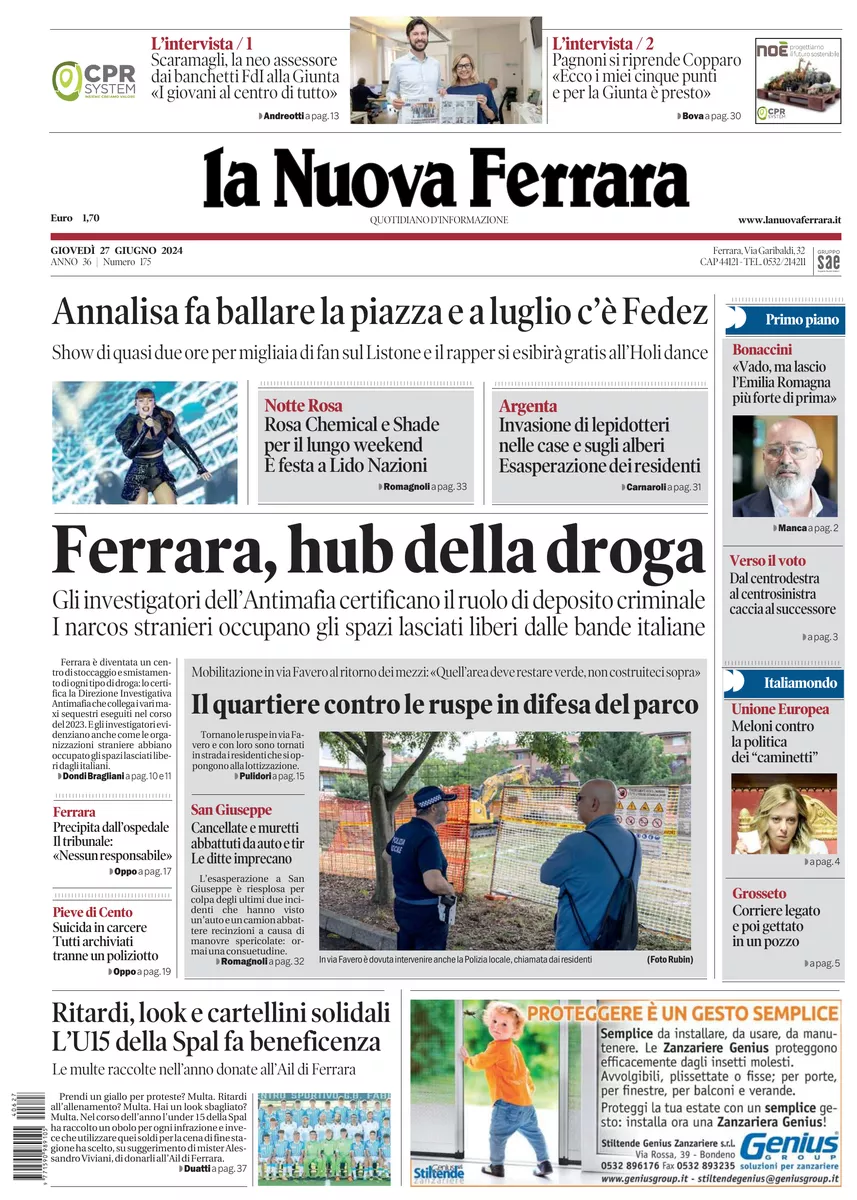 Prima-pagina-nuova ferrara-oggi-edizione-del-2024-06-27